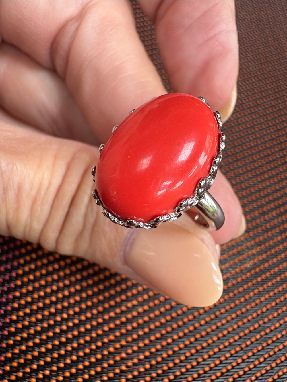 Size 6 Dark Peach Coral Statement Ring